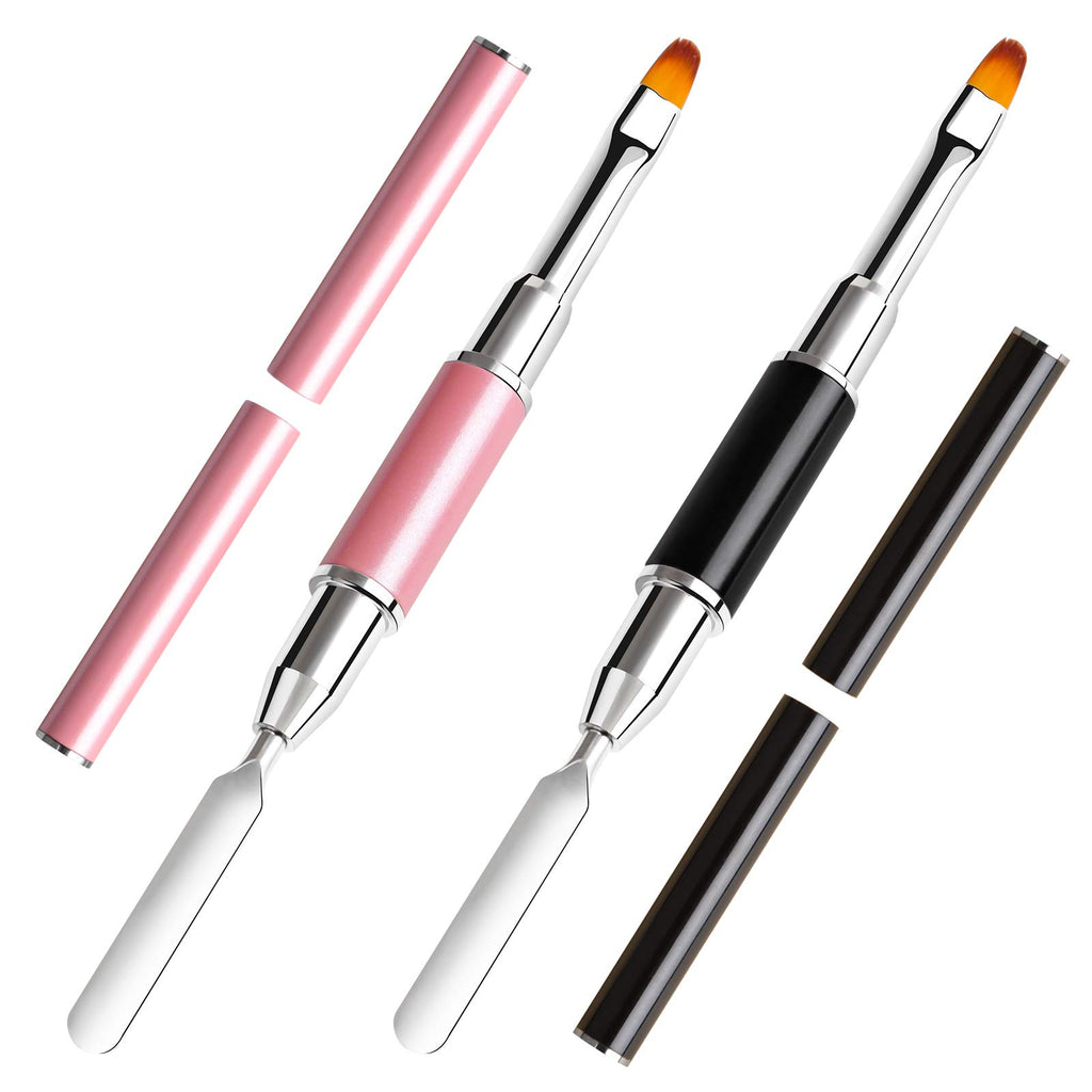 Dual-ended Nail Art Brush, Rhinestone Handle Gel Nail Brush with Nail Detail Design Brush French Tip Liner Brush Flat Oval Fine Angled Nail Brush Tools for DIY Manicure Salon