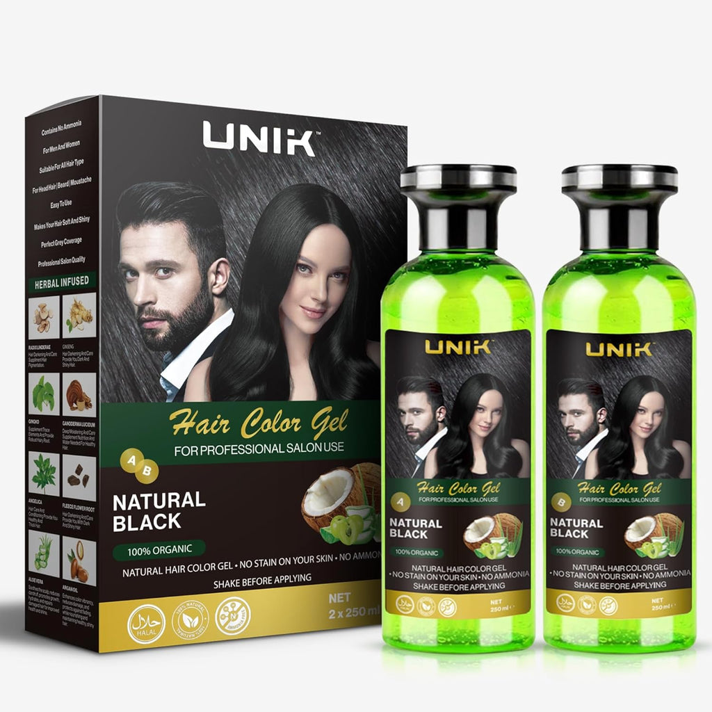 UNIK PROFESSIONAL HAIR COLOR GELDARK BROWN/ NATURAL BLACK  No Color to the Skin - No AMONIA free delivery