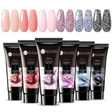 UR SUGAR Jelly Pink Poly Extension Gel Nail Kit, 6 Colours Nude Pink Transparent
