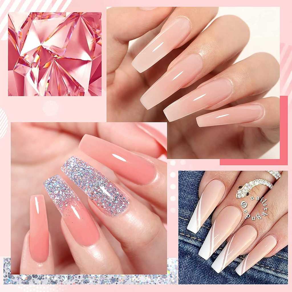 UR SUGAR Jelly Pink Poly Extension Gel Nail Kit, 6 Colours Nude Pink Transparent