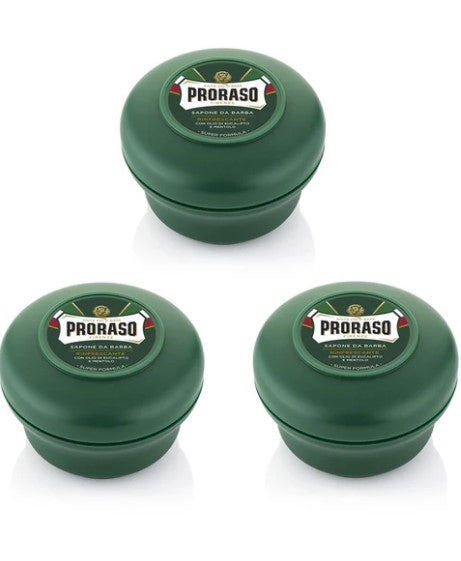 Proraso shaving soap cream 150ml green bowl x 3   jar / tub Menthol and Eucalyptus