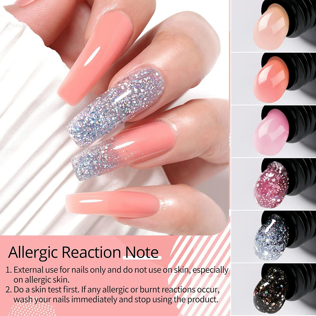 UR SUGAR Jelly Pink Poly Extension Gel Nail Kit, 6 Colours Nude Pink Transparent
