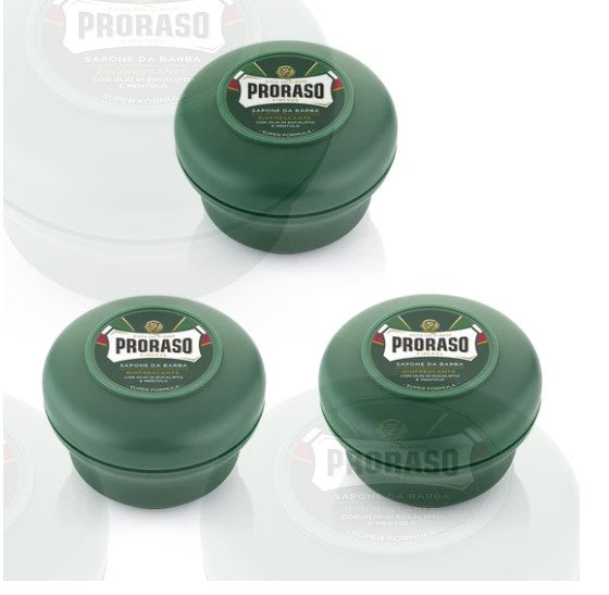 Proraso shaving soap cream 150ml green bowl x 3   jar / tub Menthol and Eucalyptus