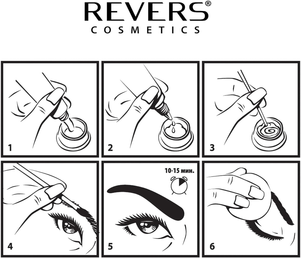 REVERS COSMETICS Eyebrow Dye Kit Dark Brown Ammonia Free, Brow Tint with Argan Oil and Castor Oil, Salon Quality, Natural Result, Lasts Up to 4 Weeks, Up to 15 Applications