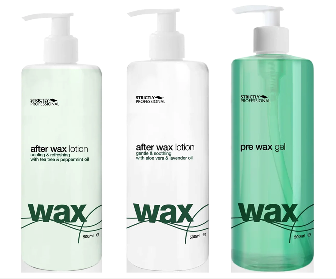 Strictly Professional After Wax Lotion With Tea Tree & Peppermint Oil 500ml  and Aloe Vera & lavender oil, Pre Wax gel more