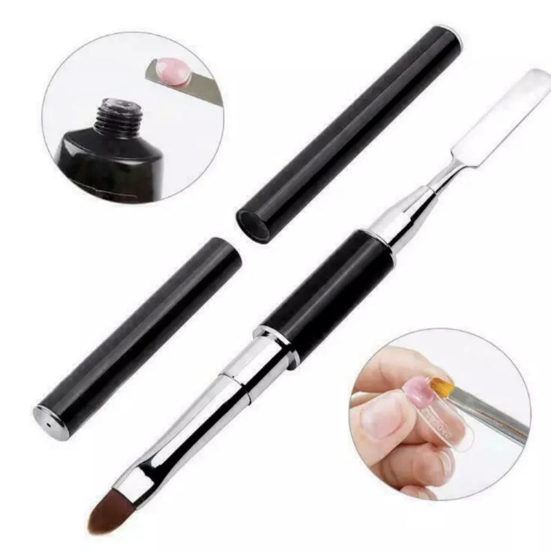 Dual-ended Nail Art Brush, Rhinestone Handle Gel Nail Brush with Nail Detail Design Brush French Tip Liner Brush Flat Oval Fine Angled Nail Brush Tools for DIY Manicure Salon