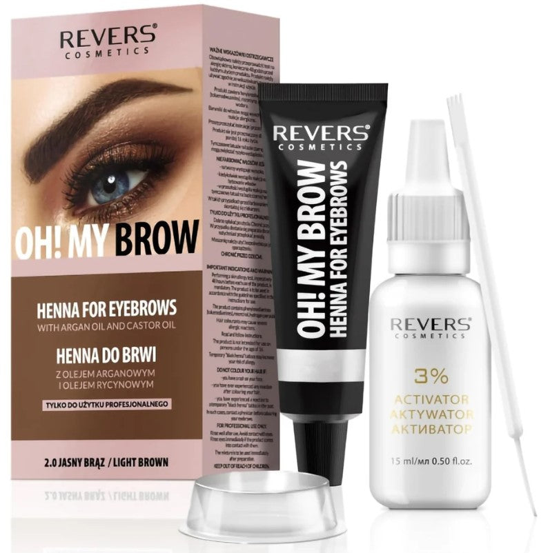 Revers Henna Eyebrow Eyelash Tint Lasting Brow Dye Paint Cream Light Brown  Full Kit Set